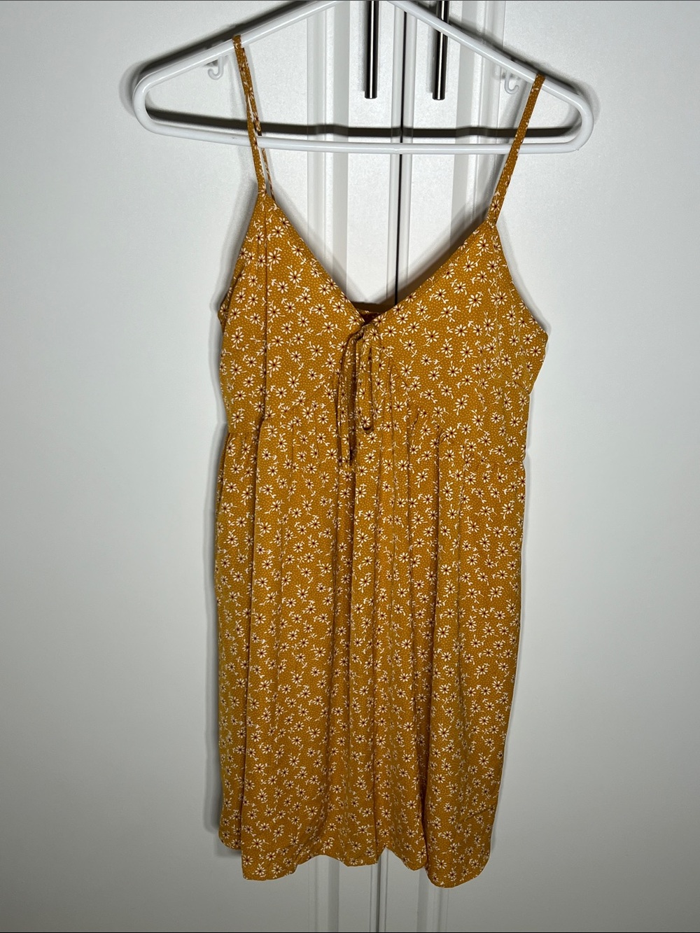SHEIN Mustard Floral Tie-Front Mini Dress